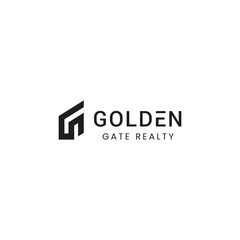 Modern minimalist logo design featuring the words golden gate realty and a stylized house icon