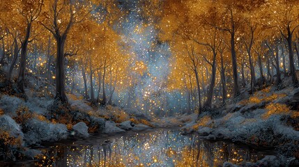 Naklejka premium golden forest under a cosmic sky