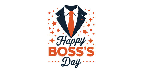 Obraz premium Happy Boss's Day design with orange tie, bold typography, and festive star accents—ideal for corporate greetings and workplace appreciation