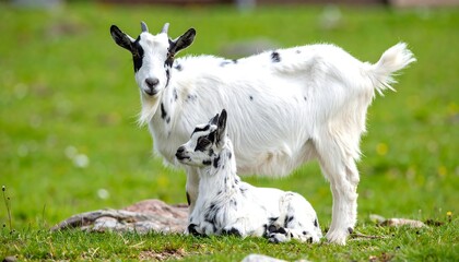 Fototapeta premium Two goats in a grassy field (2)