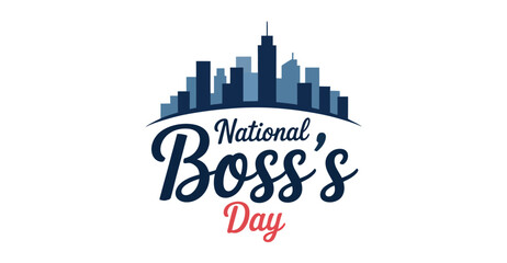 Fototapeta premium National Boss's Day design with dark blue city skyline and elegant typography—ideal for corporate greetings, office appreciation, and events