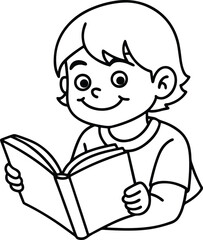 Boy reading book coloring page for kids