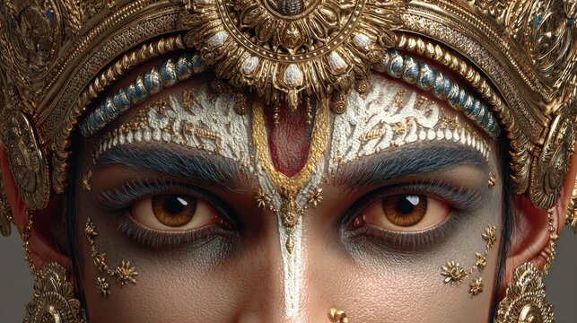 portrait of hindu god with crown and tilaka marking on forehead