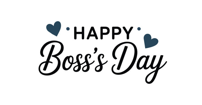  Heartfelt Happy Boss's Day design with blue hearts, decorative dots, and cursive typography—ideal for corporate greetings and office events