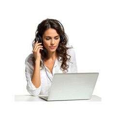 Concentrated Female Customer Service Representative Working on Laptop