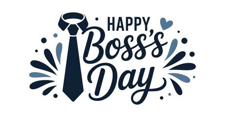  Festive Happy Boss's Day design with dark blue necktie, hearts, and splash accents—ideal for corporate greetings, cards, and social media