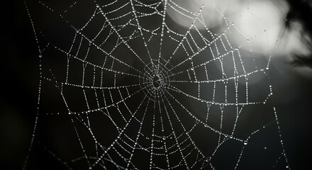 Obraz premium Dew-Kissed Spiderweb - Natures Glistening Art.