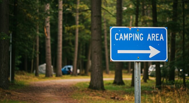 Camping Area Sign in Forest.