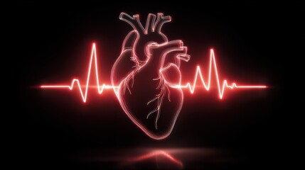 glowing neon heart and heartbeat pulse on black background perfect for medical concepts and healthcare designs