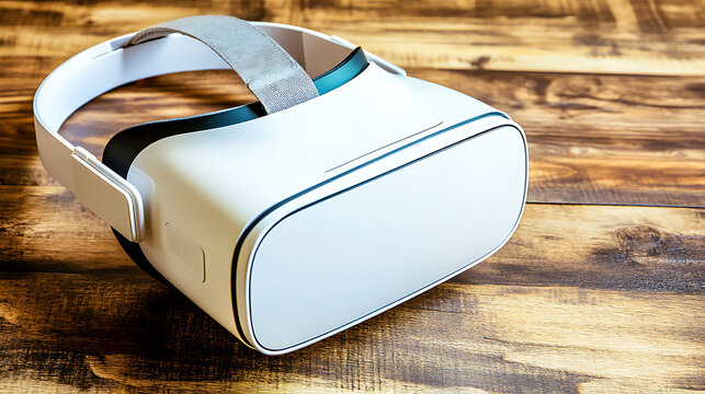 Virtual Reality Headset on Wooden Surface