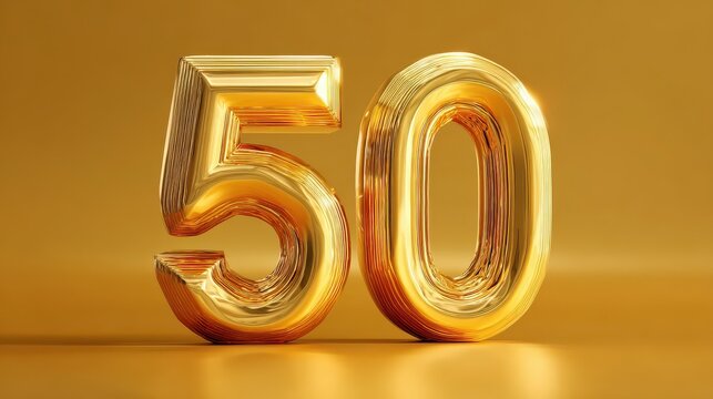 3d golden 50 number on golden background ai technology