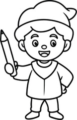 Student holding pencil coloring page for kids