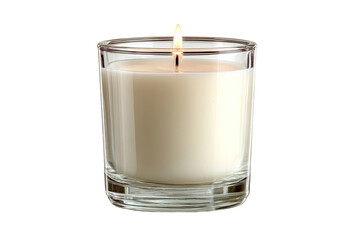 Single candle in clear glass jar
