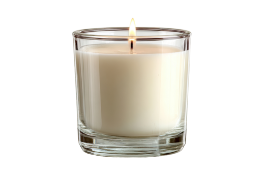 Single candle in clear glass jar