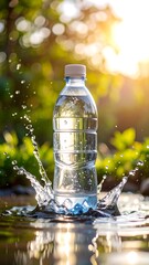 Water bottle splashing in natural light