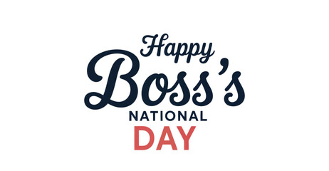 Stylized Happy Boss's Day graphic with split-color male figure, bold typography, and festive message celebrating leadership and appreciation