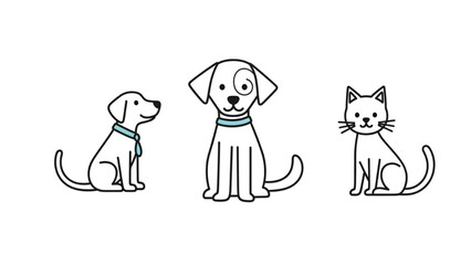 Obraz premium Minimalist Dog and Cat Icons | Simple Pet Vector Illustrations Set