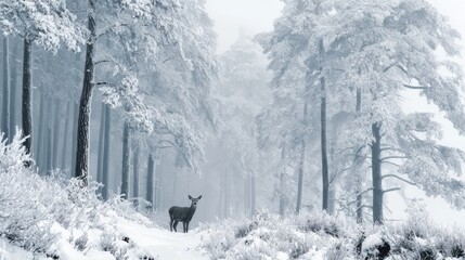 forest in the frost winter landscape snow covered trees deer no logos no brands ar 169