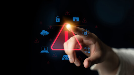 Cybersecurity threat alert protects data. Cyber security threat alert prevents access, alert warns...
