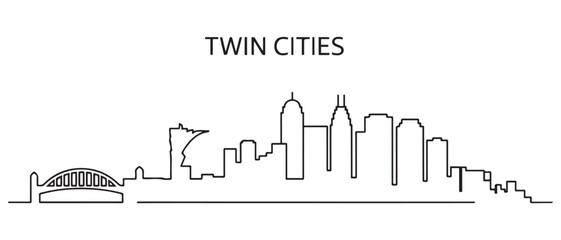 Fototapeta premium Twin Cities Line Art skyline silhouette. Landscape Twin Cities, Minnesota. Vector illustration.. with white background
