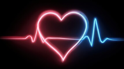 glowing neon heart and heartbeat pulse on black background perfect for medical concepts and healthcare designs