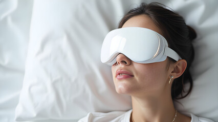 A young brunette woman with a cool style and sunglasses on her face is smiling on a summer bed