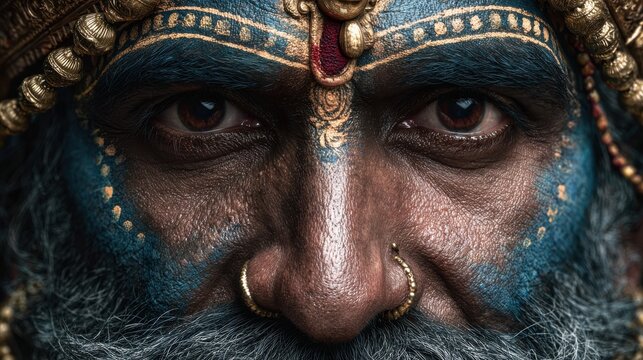 portrait of hindu god with crown and tilaka marking on forehead