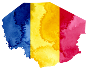 Chad Map in Authentic Watercolor with Flag Colors PNG.