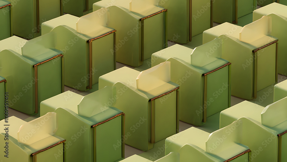 Aufkleber abstract pattern of repeating light green geometric shapes with translucent tops and dark edges, cre