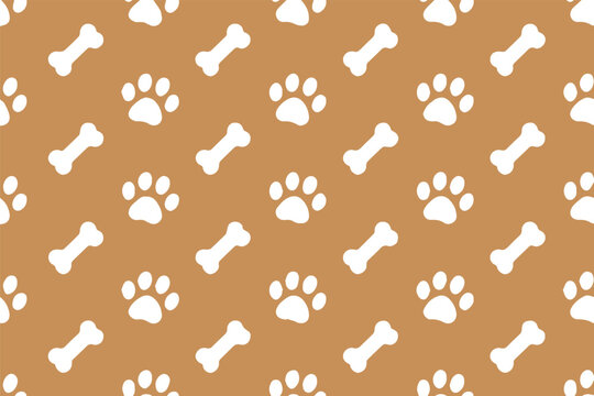 seamless pet pattern with white paw prints and dog bones on brown background ideal for wallpaper fabric packaging design
