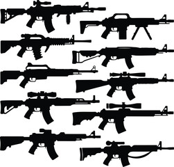 Assault Rifle Silhouette Icon Vector Design Military Weapon Gun Silhouette Symbol Set