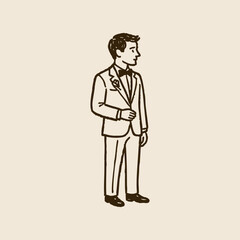 Hand Drawn Groom in tuxedo Wedding Illustration Collection