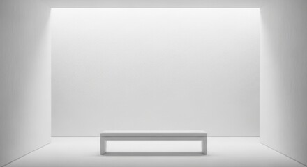 Minimalist White Gallery Wall with Bench in Bright Modern Exhibition Space
