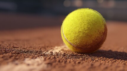 bright yellow tennis ball on clay court ready for play