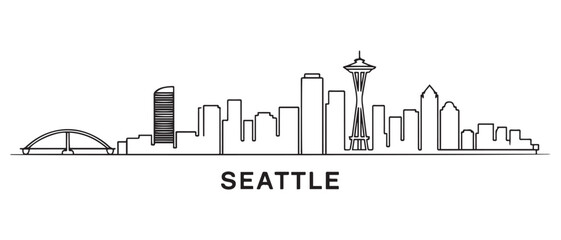 Obraz premium Seattle line Art City urban skyline. Modern minimalist cityscape graphic, perfect for travel, banners. with white background