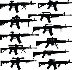 Assault Rifle Silhouette Icon Vector Design Military Weapon Gun Silhouette Symbol Set