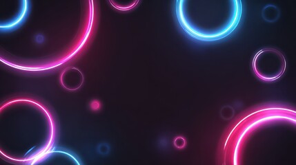 abstract glowing neon circles in pink and blue on a dark background futuristic design