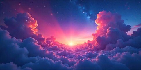Enchanted twilight sky ablaze with vibrant, otherworldly hues  Magical colors paint the clouds with ethereal brilliance, a breathtaking celestial spectacle  ,  fairytale,  awe-inspiring