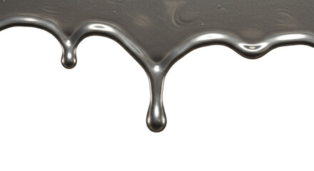 metallic silver liquid dripping isolated on white background, abstract shiny metal fluid effect symbol for futuristic, luxury, and industrial design
