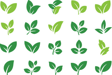 minimalist leaf icon set vector collection eco nature design green foliage botanical elements for logo branding and environmental graphics