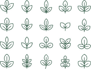 nature inspired leaf outline vector pack 20 simple botanical icons for logos patterns and environmental design