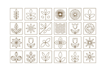 botanical flower leaf line art icon set 24 vector outlines for graphic design print web and branding