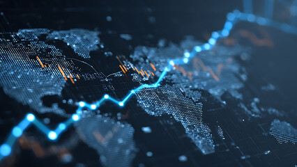 Global Digital Data Network with Glowing Blue Line Graph Over World Map