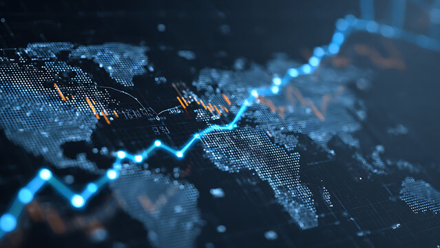 Global Digital Data Network with Glowing Blue Line Graph Over World Map