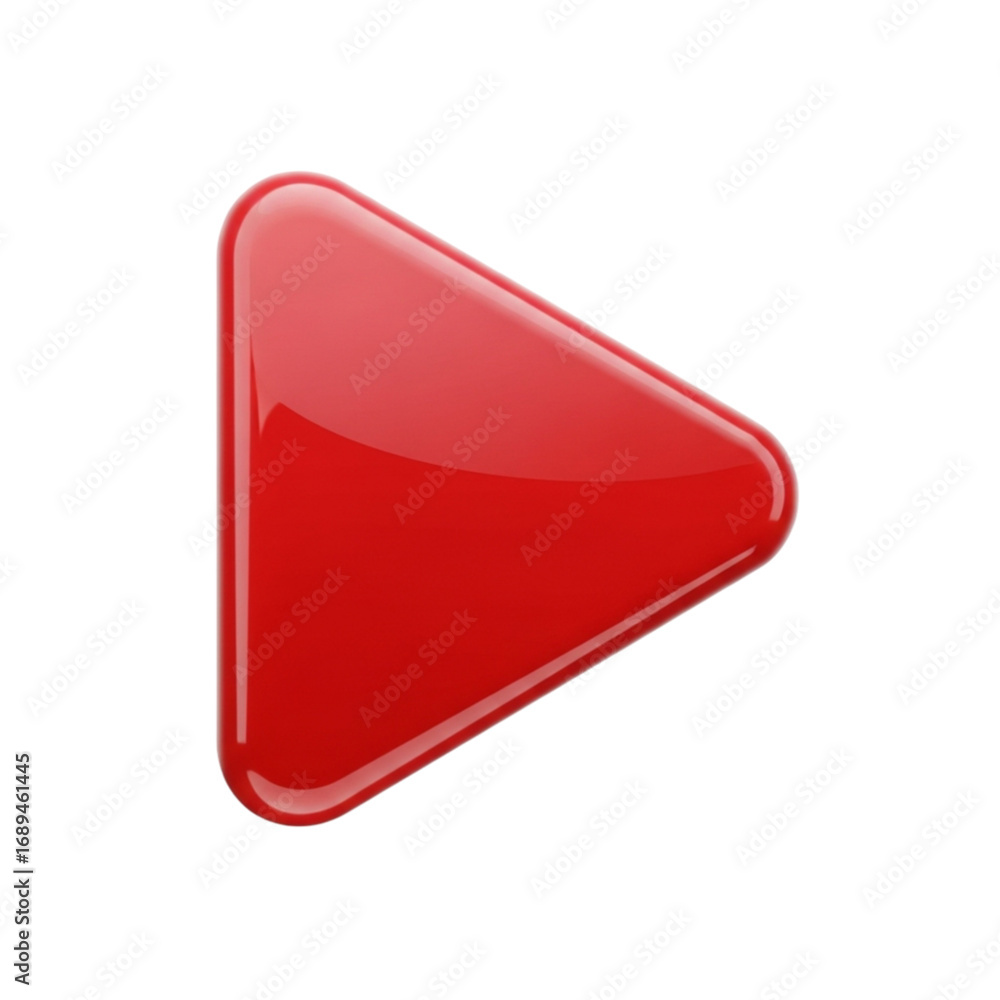 Poster glossy red play button icon isolated on transparent background
