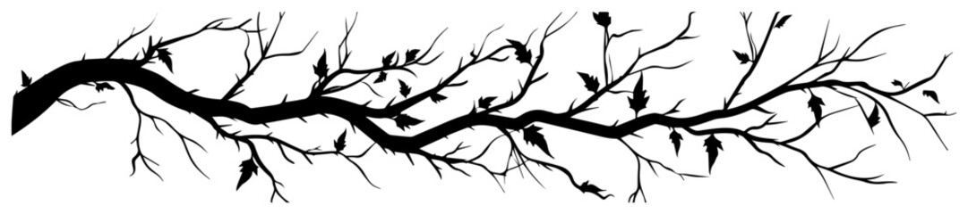 Long tree branch with leaves botanical silhouette vector for engraving and laser cutting overlays
