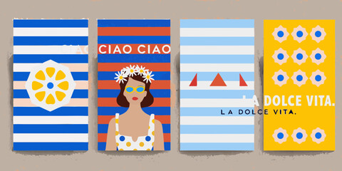 Retro italian summer vibes with beach towels featuring a woman and la dolce vita text © Rathin