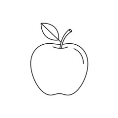 Fototapeta premium Line Drawing of a Red Apple with Leaf