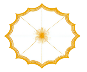 Golden Abstract Sunburst Frame with Decorative Petals and Radiant Center