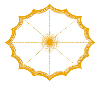 Golden Abstract Sunburst Frame with Decorative Petals and Radiant Center